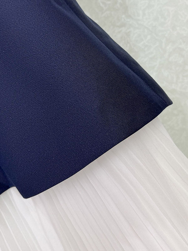 Elegant Hit Color Pleated Long Dress