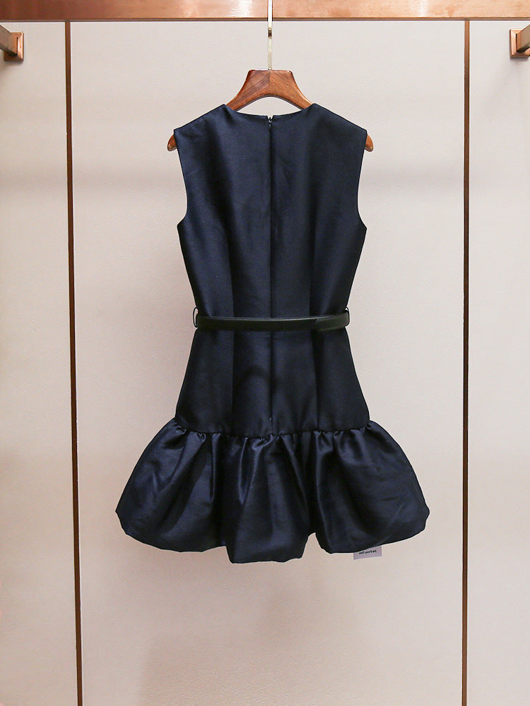 Solid Sleeveless Round Neck Short Dress