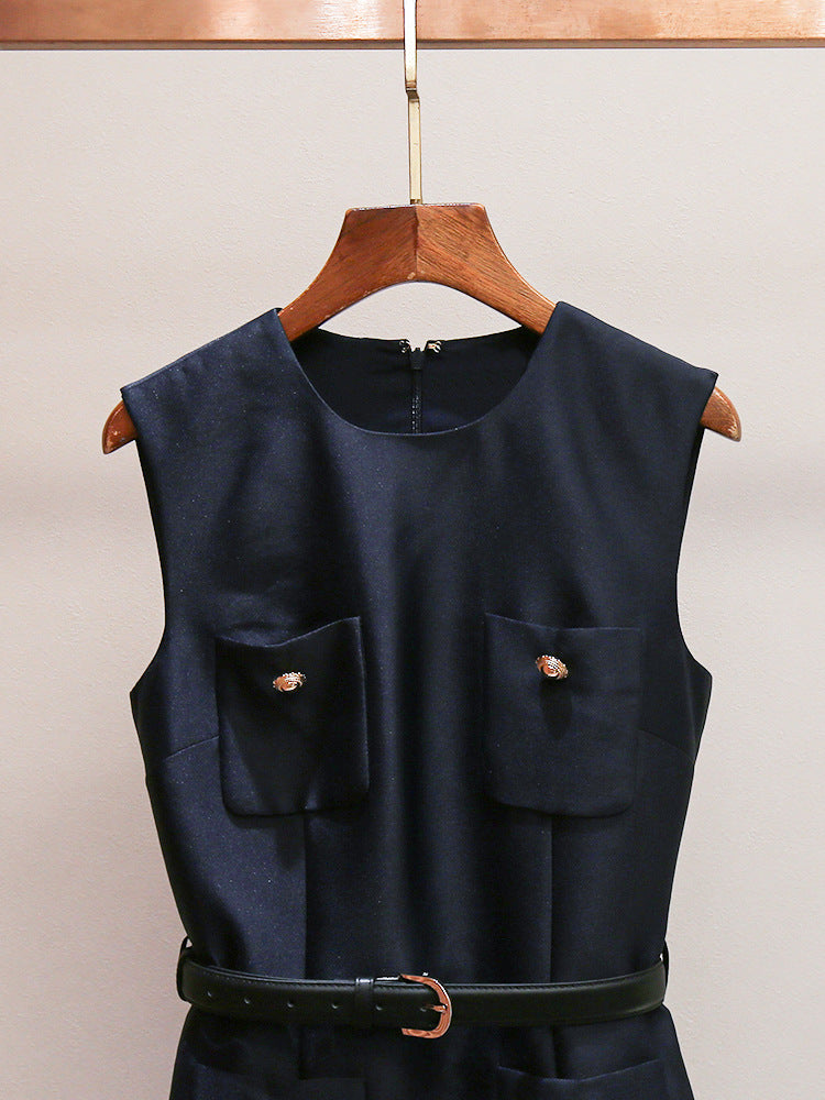 Solid Sleeveless Round Neck Short Dress
