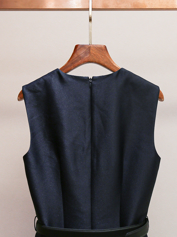 Solid Sleeveless Round Neck Short Dress