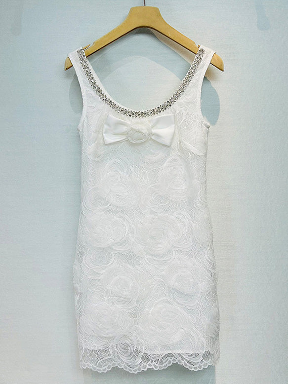 Square Collar Patchwork Diamonds Short Dress