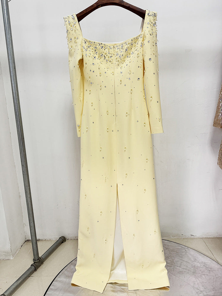 Patchwork Diamonds Square Collar Long Dress