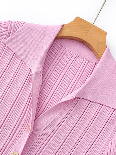 Temperament Knit Lapel Short Dress