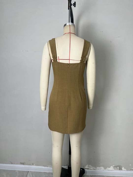 Elegant Solid Patchwork Short Dress