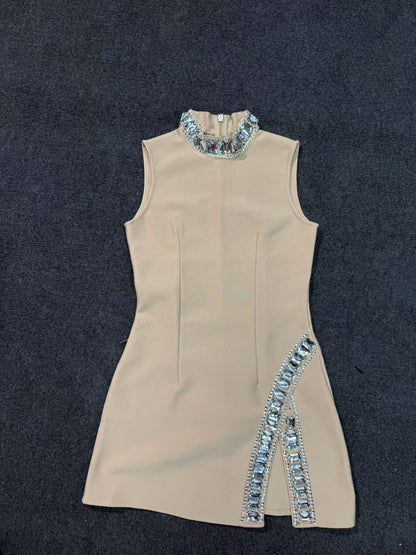 Patchwork Diamonds Sleeveless Short Dress