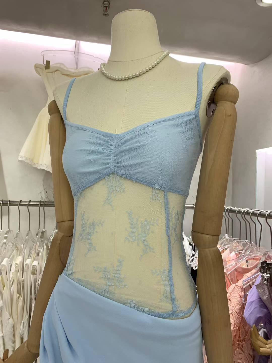 Sexy Mesh Patchwork Strap Long Dress