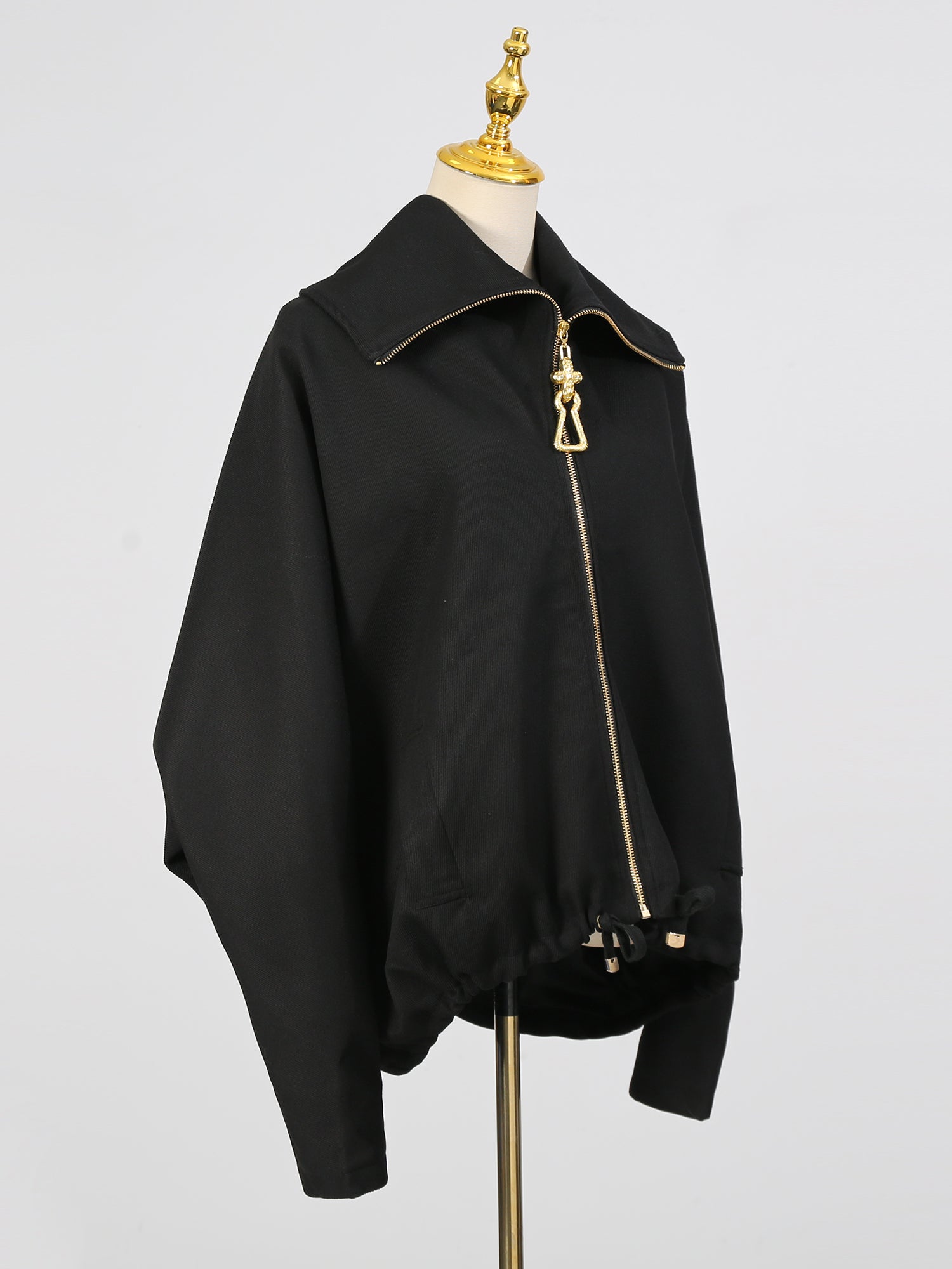 Chic Black Zip - Up Jacket with Gold Hardware