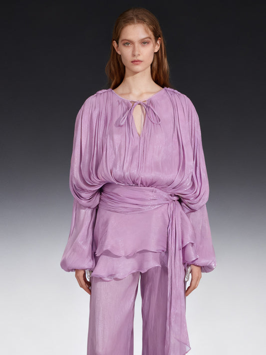 Chic Lavender Tie - Neck Wrap Mini Dress