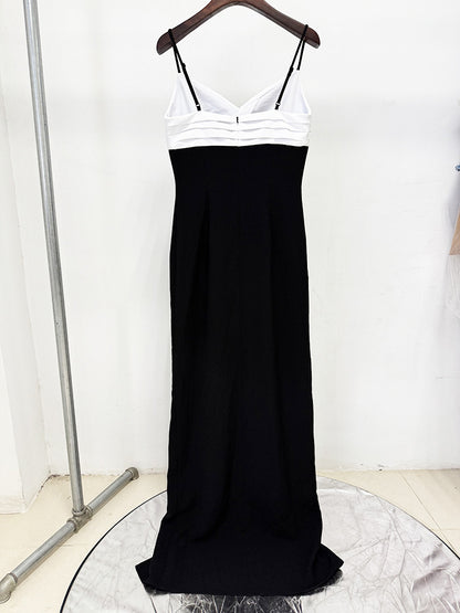 Elegant Hit Color Side Split Long Dress