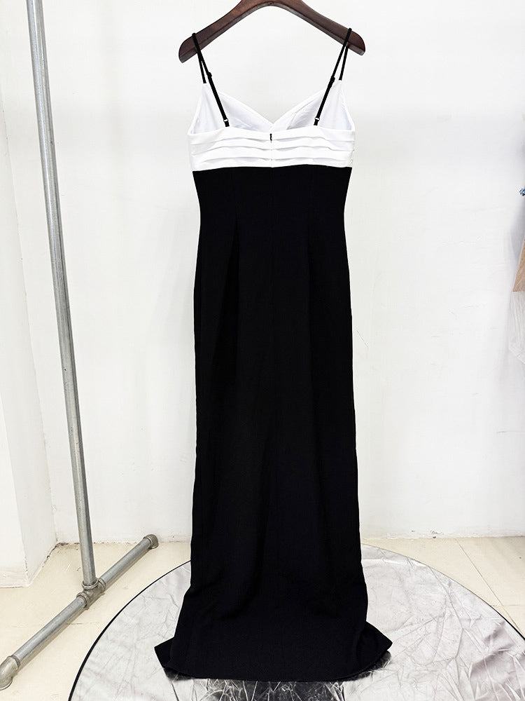 Elegant Hit Color Side Split Long Dress