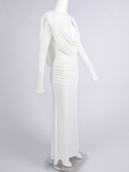 Elegant V-neck Solid Long Dress
