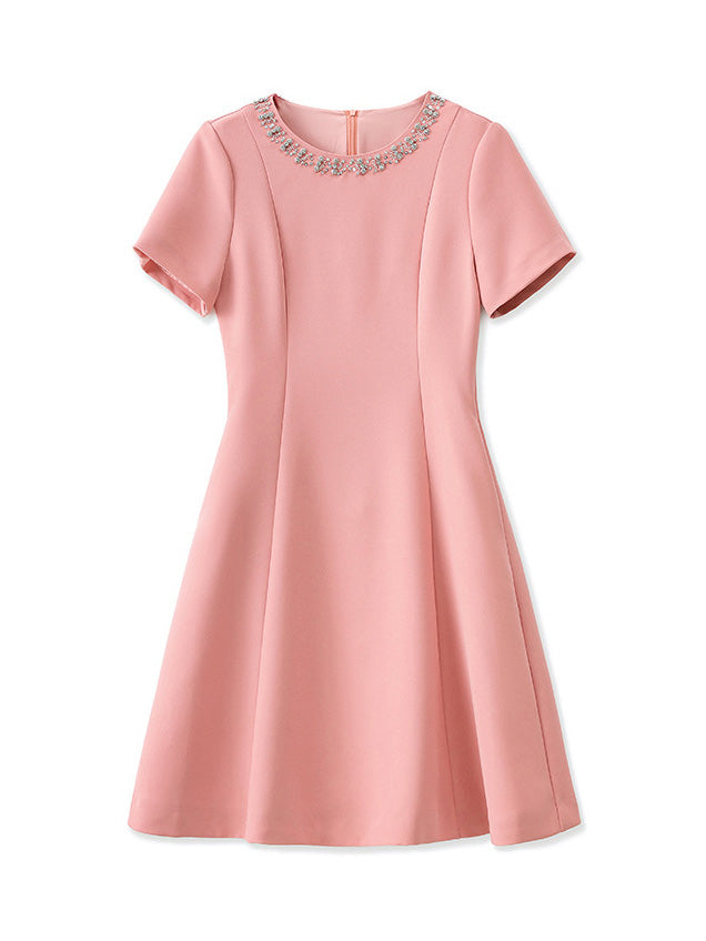 Elegant Solid Round Neck Short Dress