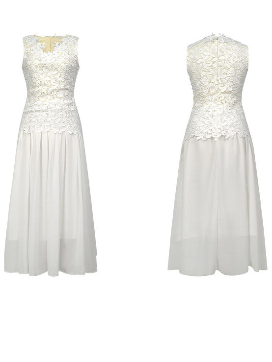 Patchwork Lace Mesh Solid Long Dress