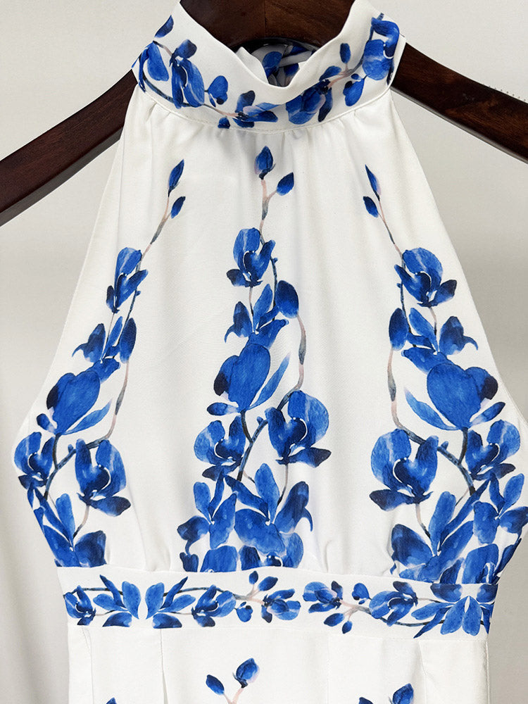 Print Sleeveless Backless Long Dress