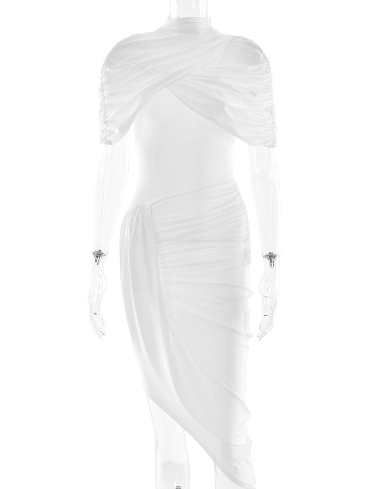 Elegant Solid Chic Ruched Short Dress