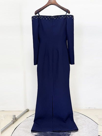 Off Shoulder Patchwork Diamonds Long Dress