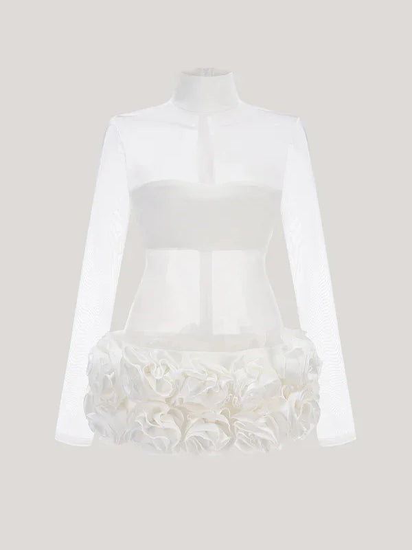 Patchwork Flower Solid Short Dress