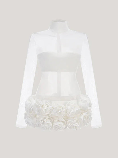 Patchwork Flower Solid Short Dress