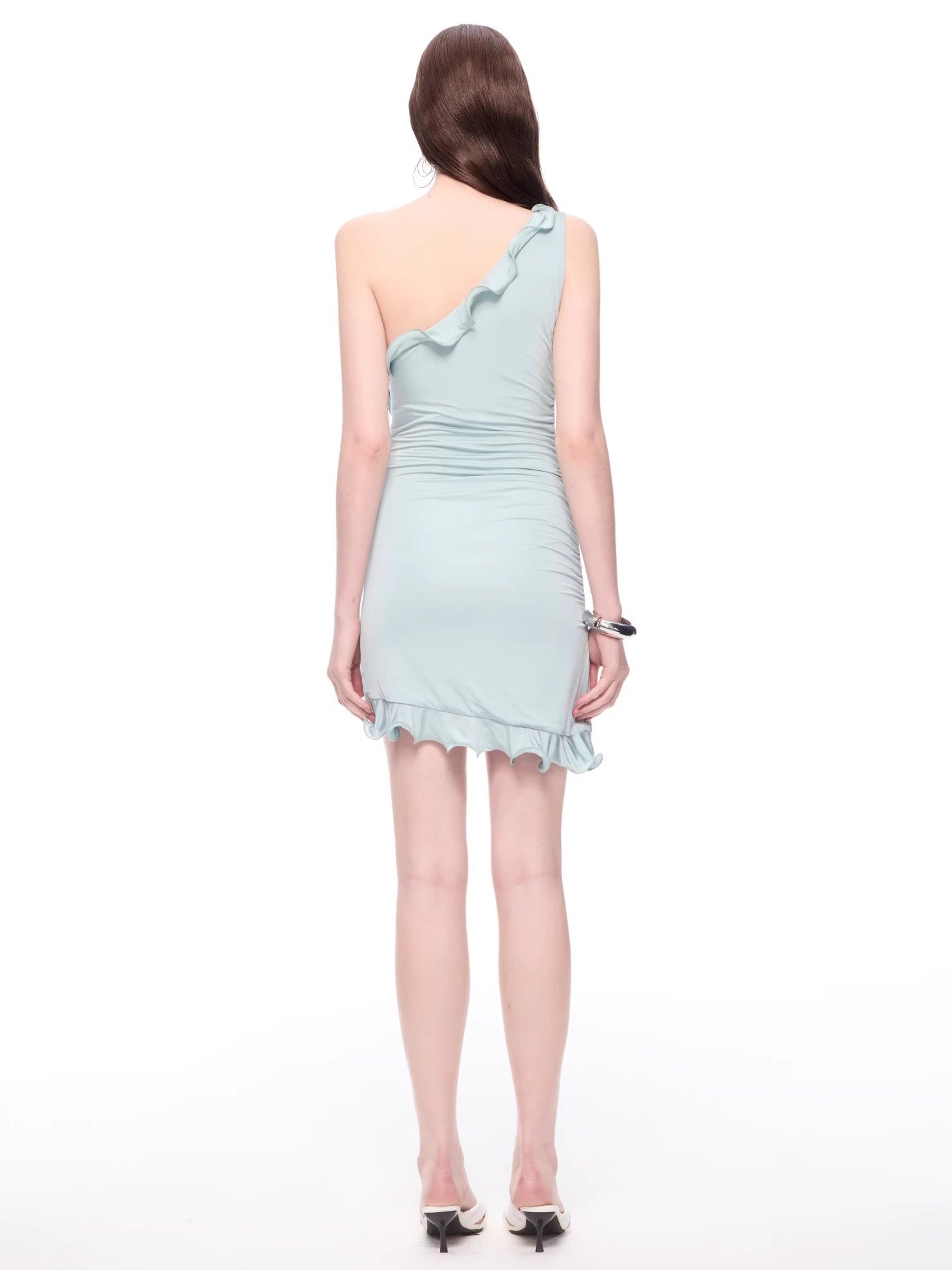 Solid Ruched Off Shoulder Short Dress