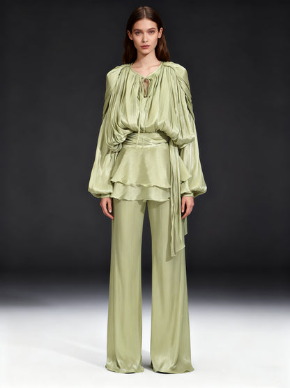 Exquisite Olive Green Tie - Neck Wrap Mini Dress