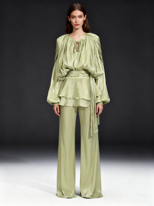 Exquisite Olive Green Tie - Neck Wrap Mini Dress