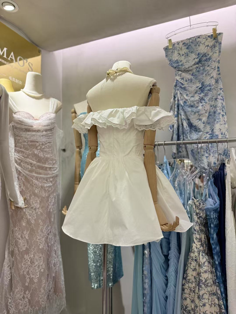 Patchwork Bowknot Solid Off Shoulder Dresses
