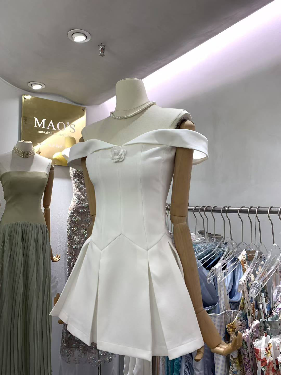 Off Shoulder Solid Short Dress