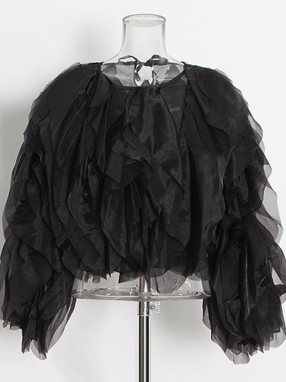 Glamorous Black Ruffled Organza Crop Top