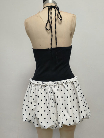 Hit Color Patchwork Pearls Short Dress