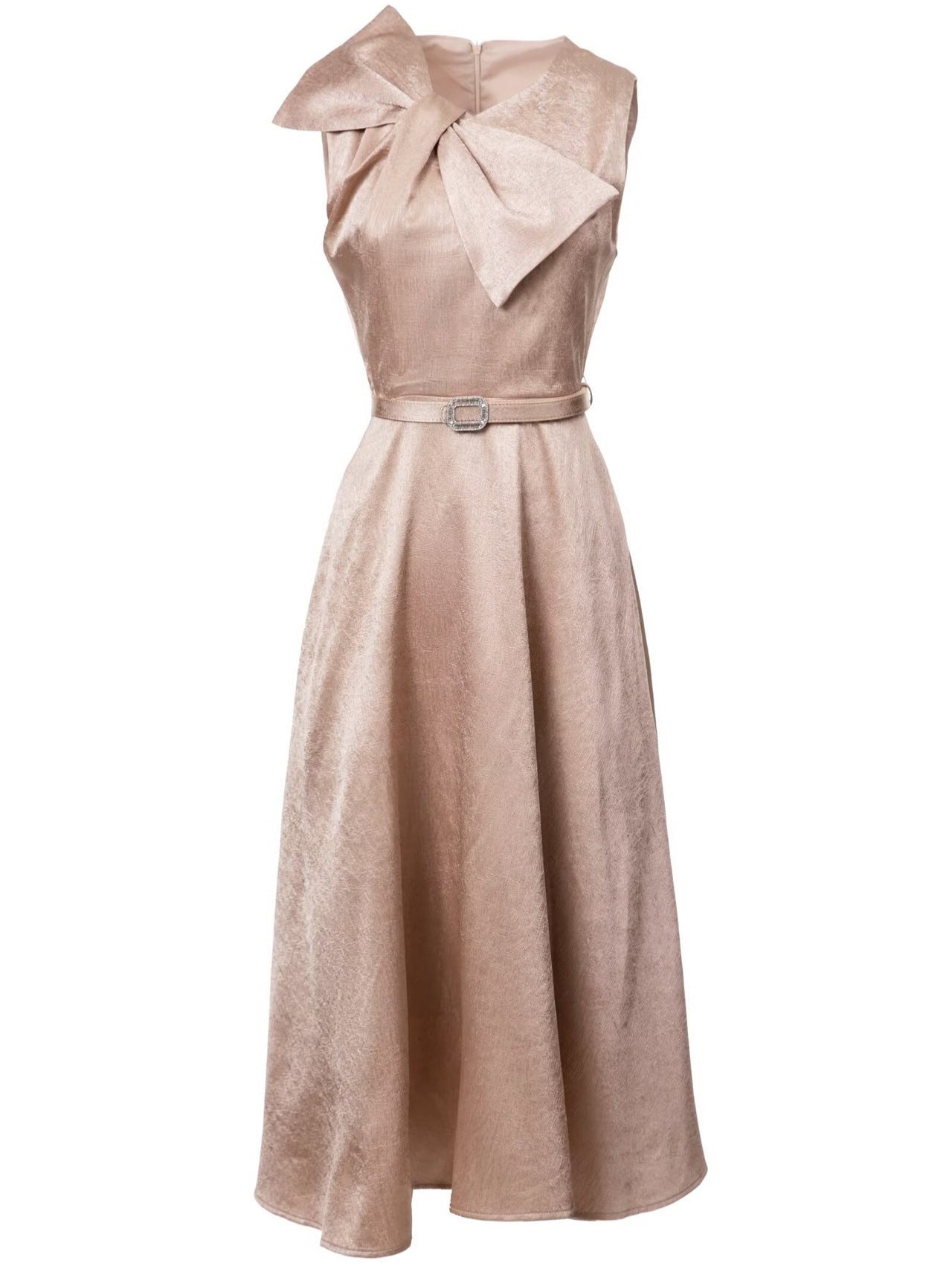 Chic Patchwork Bowknot Midi Dress