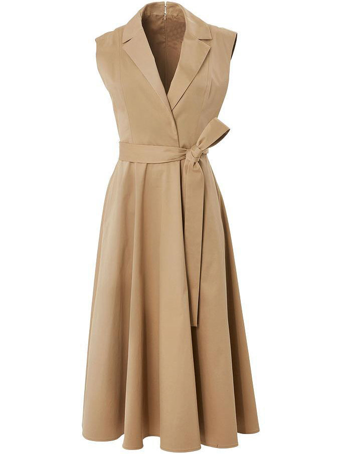 V-neck Solid Sleeveless Long Dress