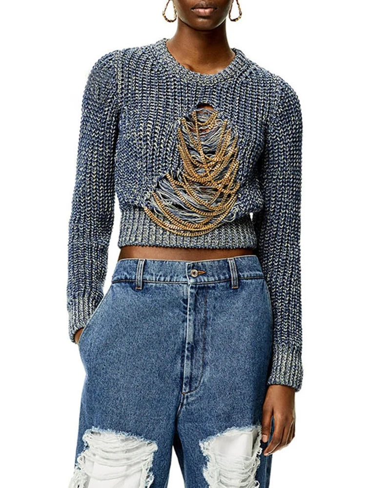 Patchwork chains Casual knitting Sweater