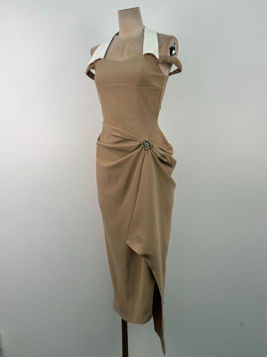 Neck Hanging Color Blocked Long Dress