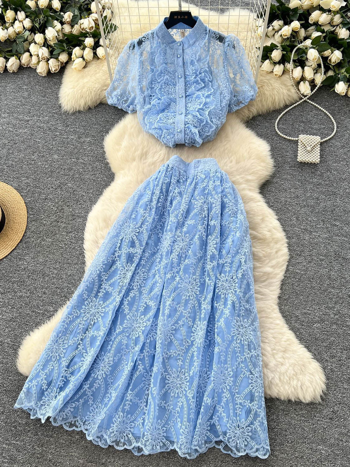 Solid Embroidery Lace Long Dress