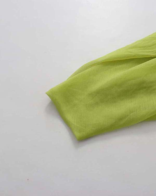 Green Off Shoulder Puff Sleeves Cropped Blouse