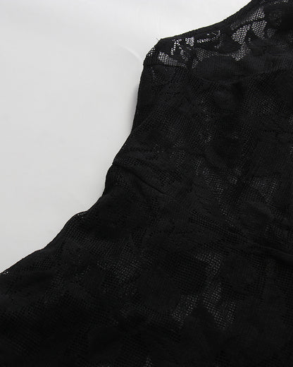 Black Lace Sleeveless Asymmetric Maxi Dress