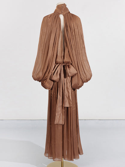 Elegant Solid Pleated Long Dress