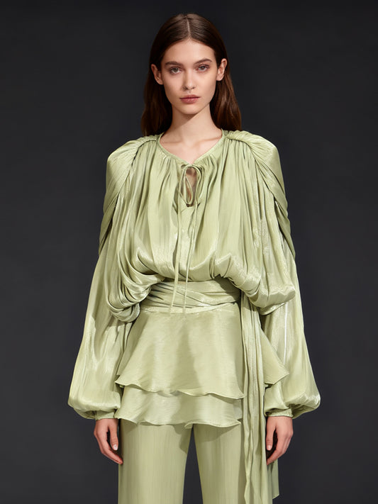 Exquisite Olive Green Tie - Neck Wrap Mini Dress