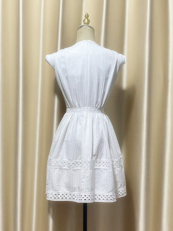 Elegant Solid V-neck Sleeveless Short Dress