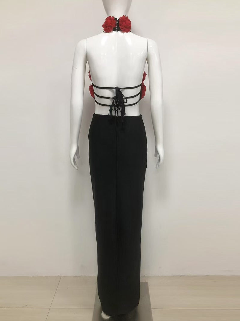 Patchwork Off Shoulder Backless Long Dress