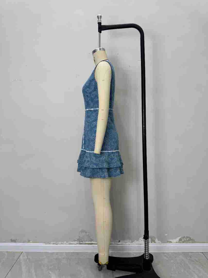 Hit Color Round Neck Short Dress