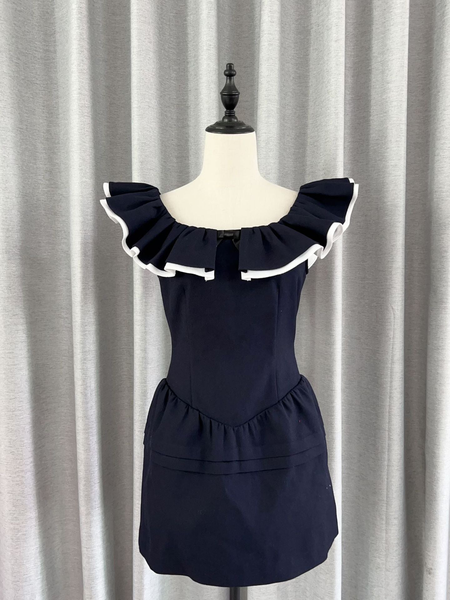 One Line Patchwork Bowknot Short Dress