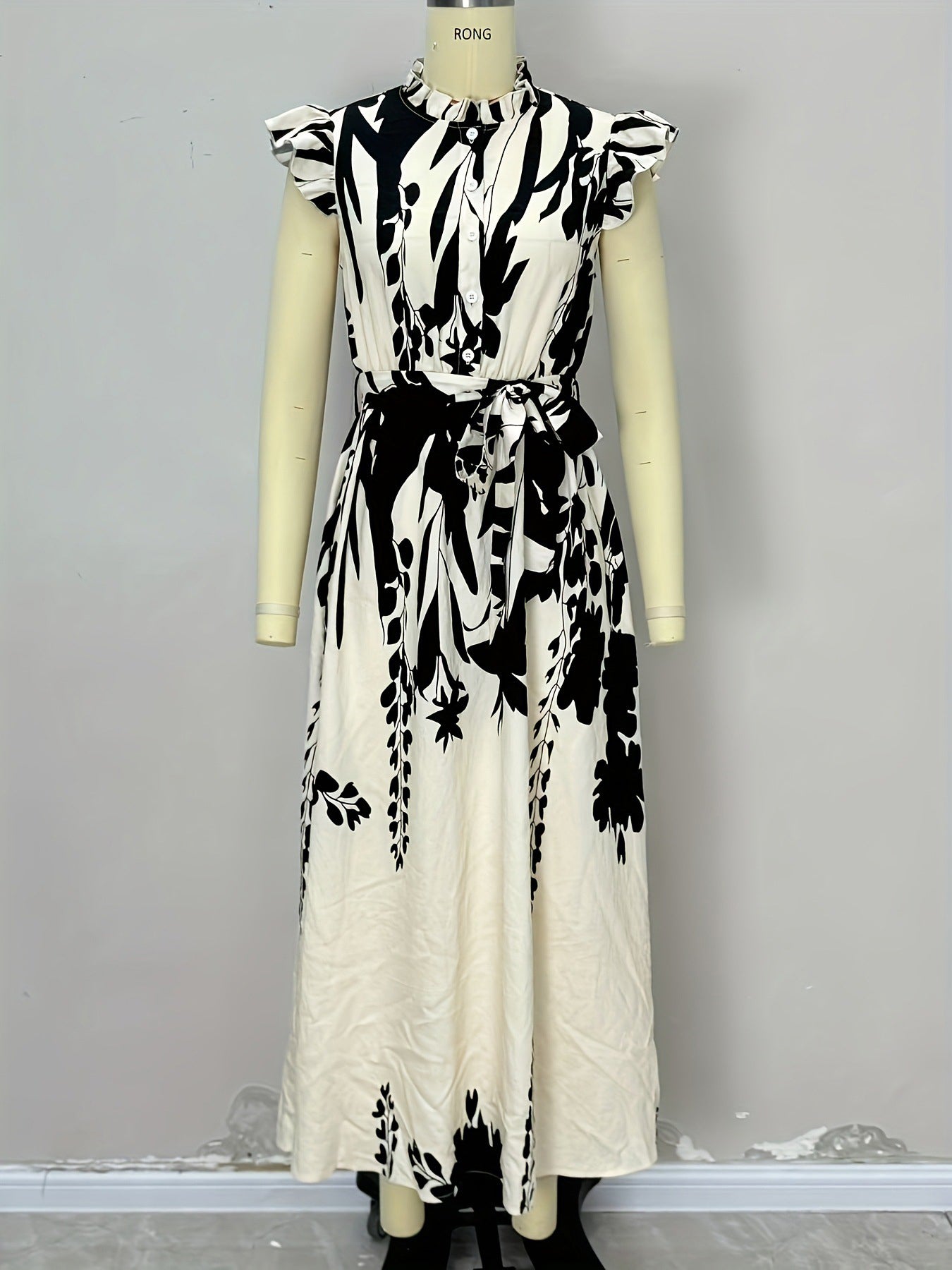 Elegant Print Hit Color Long Dress