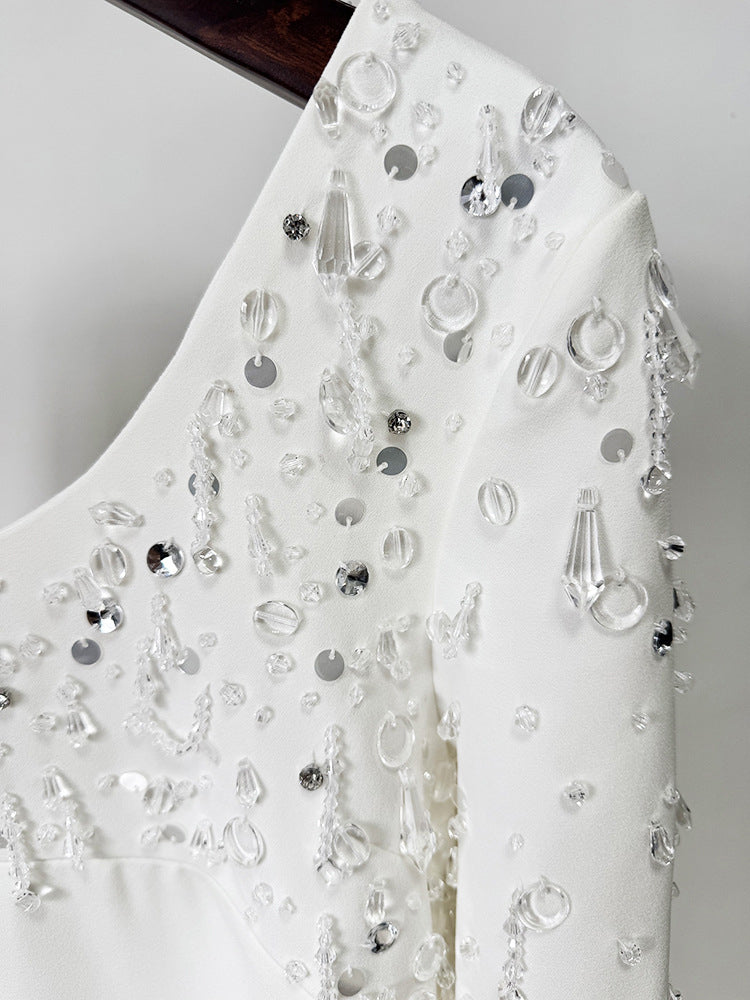Patchwork Diamonds Sequins Embroidered Flares Dress