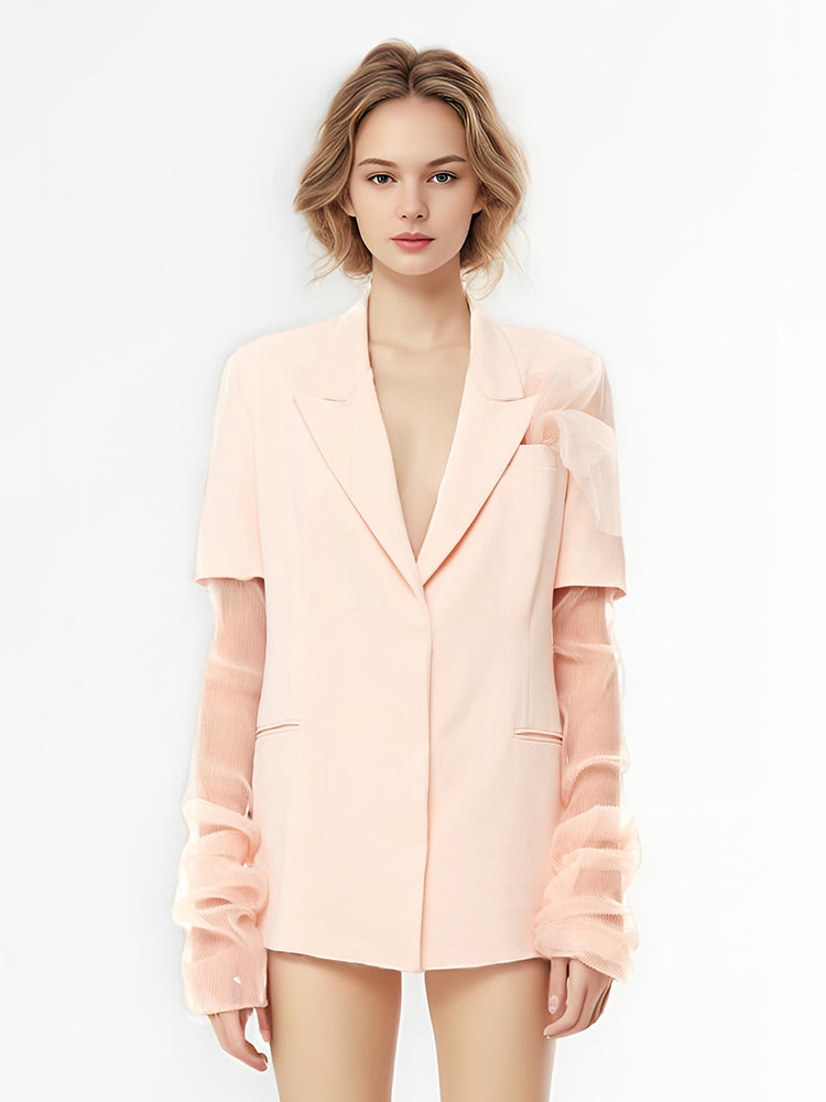 Mesh Sleeves Pink Blazer