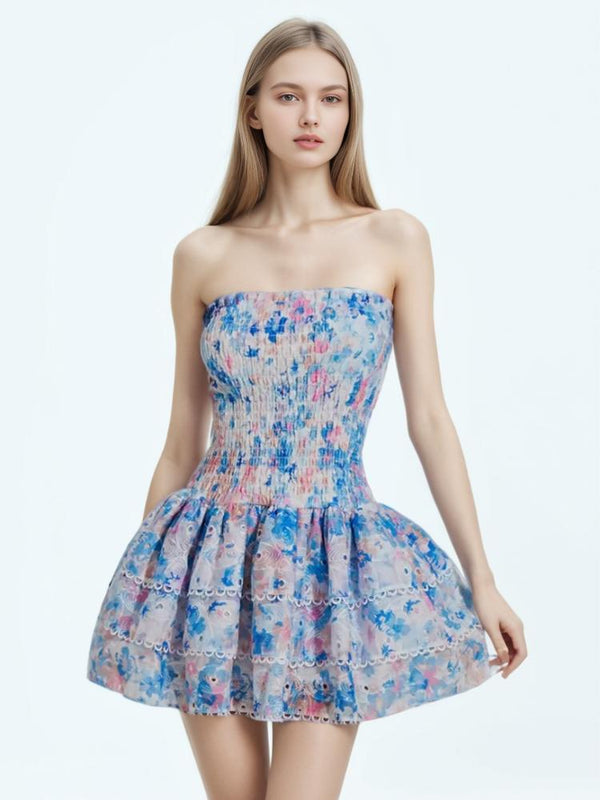 Printing Slimming Strapless Mini Dress