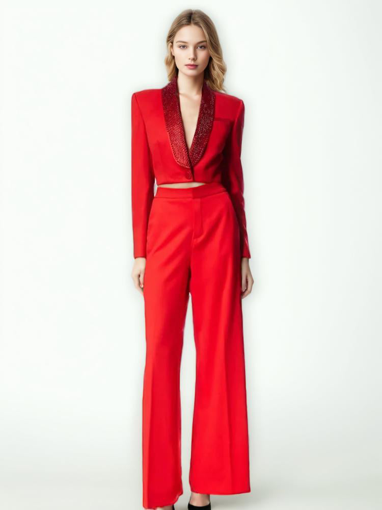 2- piece Set Backless Blazer Waist Wide Leg Pant