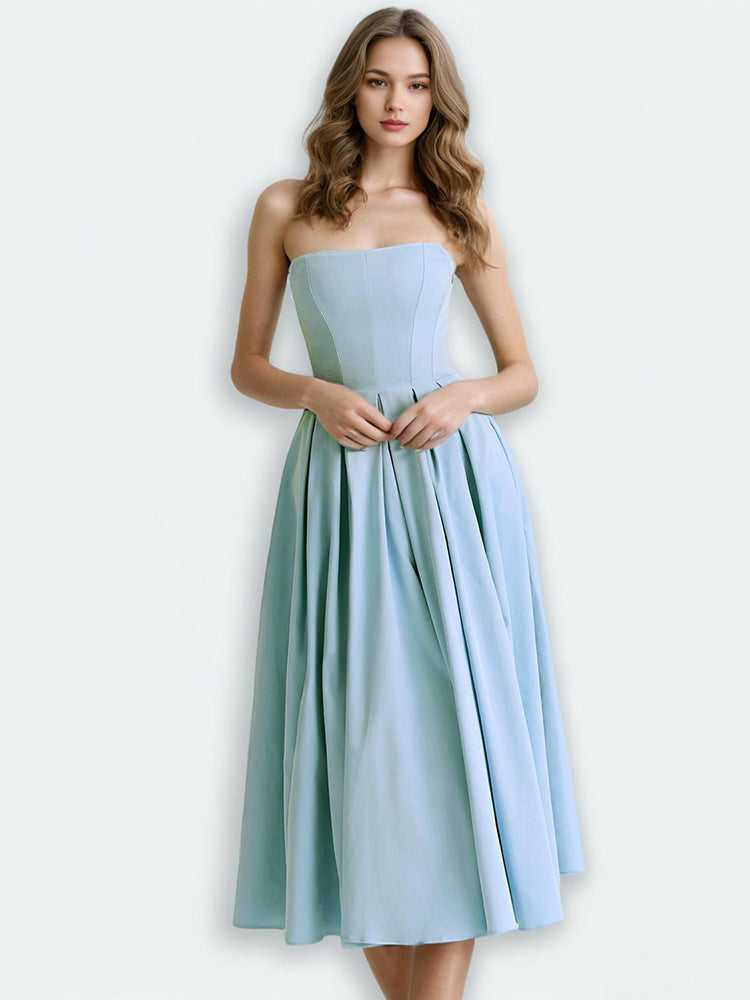 Solid Strapless MIdi Dresses