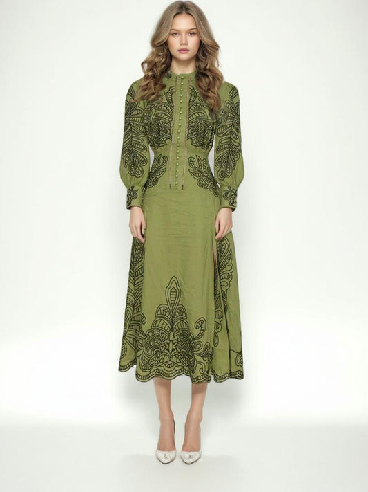 Vintage Print Embroidery Dresses