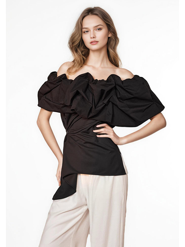 Solid Irregular Hem Off Shoulder Shirts